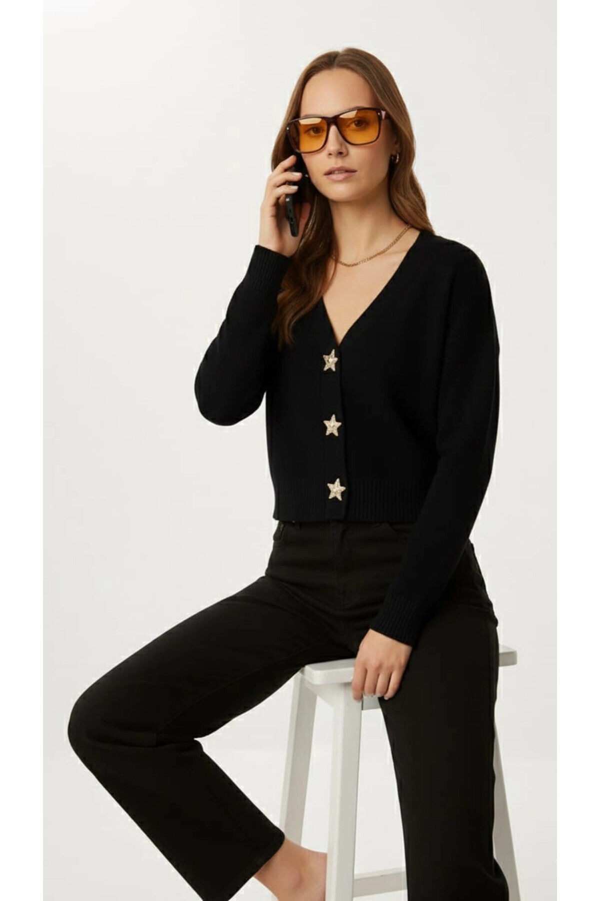 Cool & Sexy  Kadın Yıldız Düğme Detaylı Triko Hırka - Görsel 6