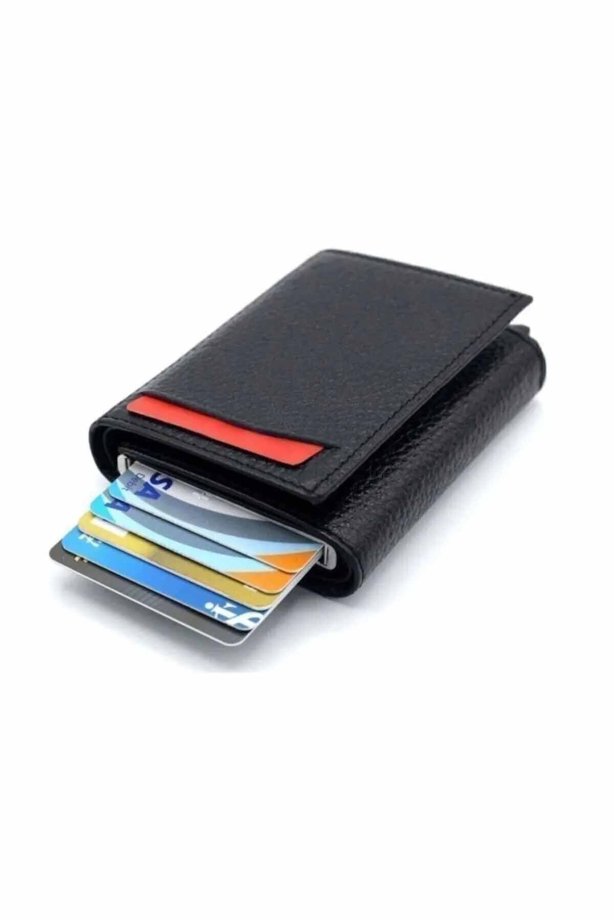 vynor atelier Siyah RFID Korumalı Mekanizmalı Kartlık Cüzdan - Otomatik Mekanizmalı Cüzdan görsel 6