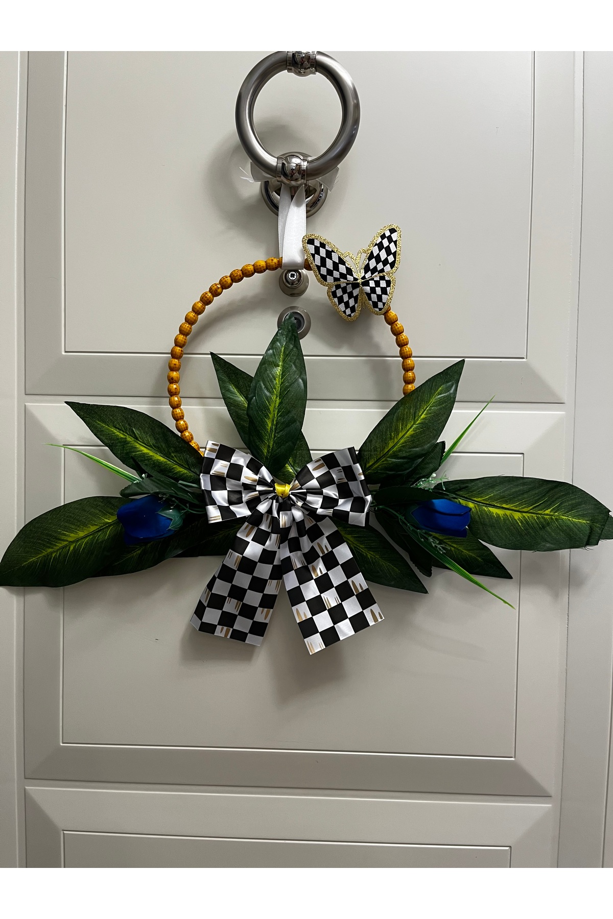Mackenzie Grandpa Ribbon Checkered Butterfly Beads Door Ornament
