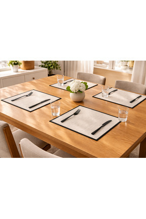 ŞAH TEXTILE DESIGN Pamuklu elegance motif siyah biyeli amerikan servis 4'lü ç...