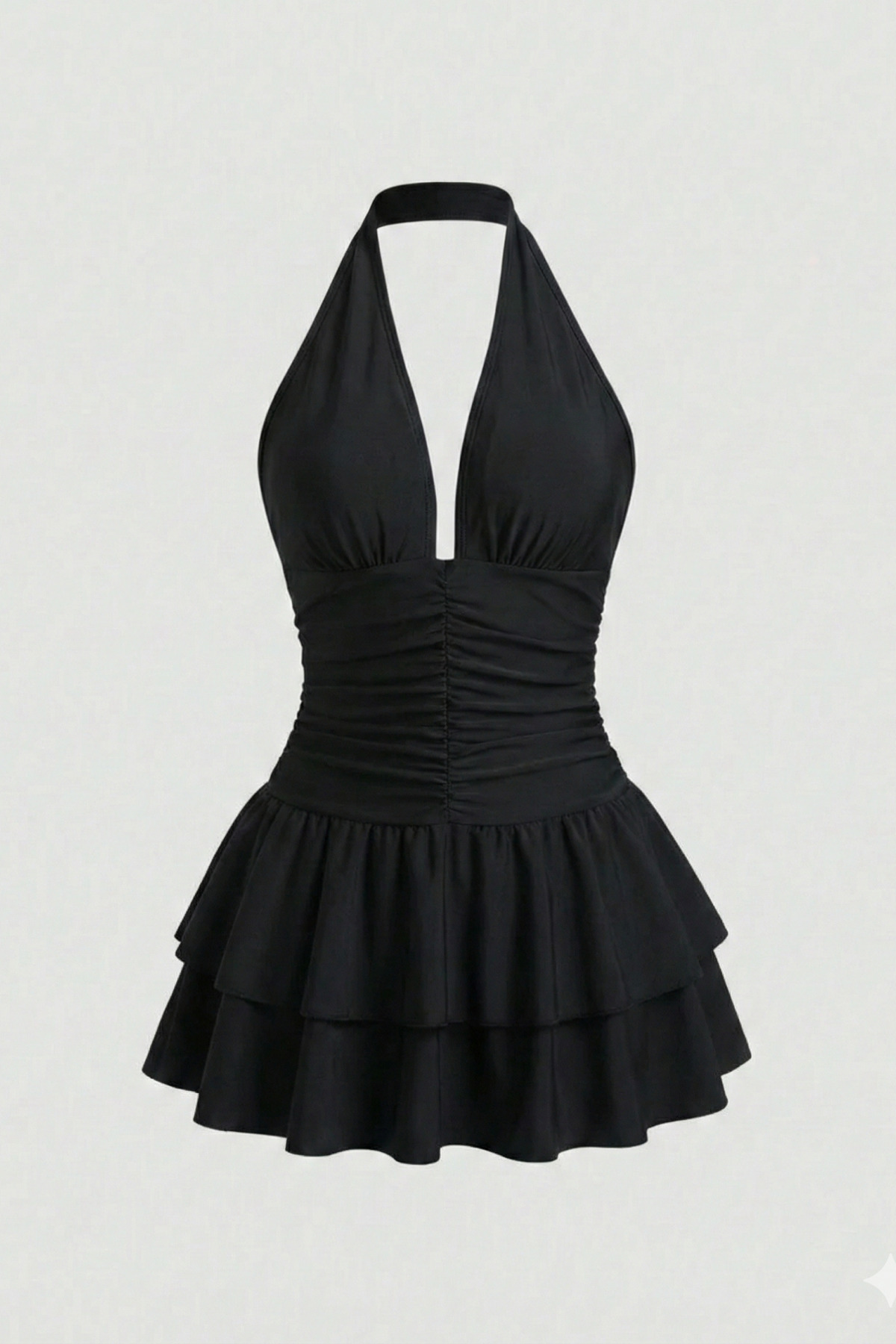 JE-TU  Halter Yaka Eteği Katlı Party Mini Elbise JT9012 - Görsel 3