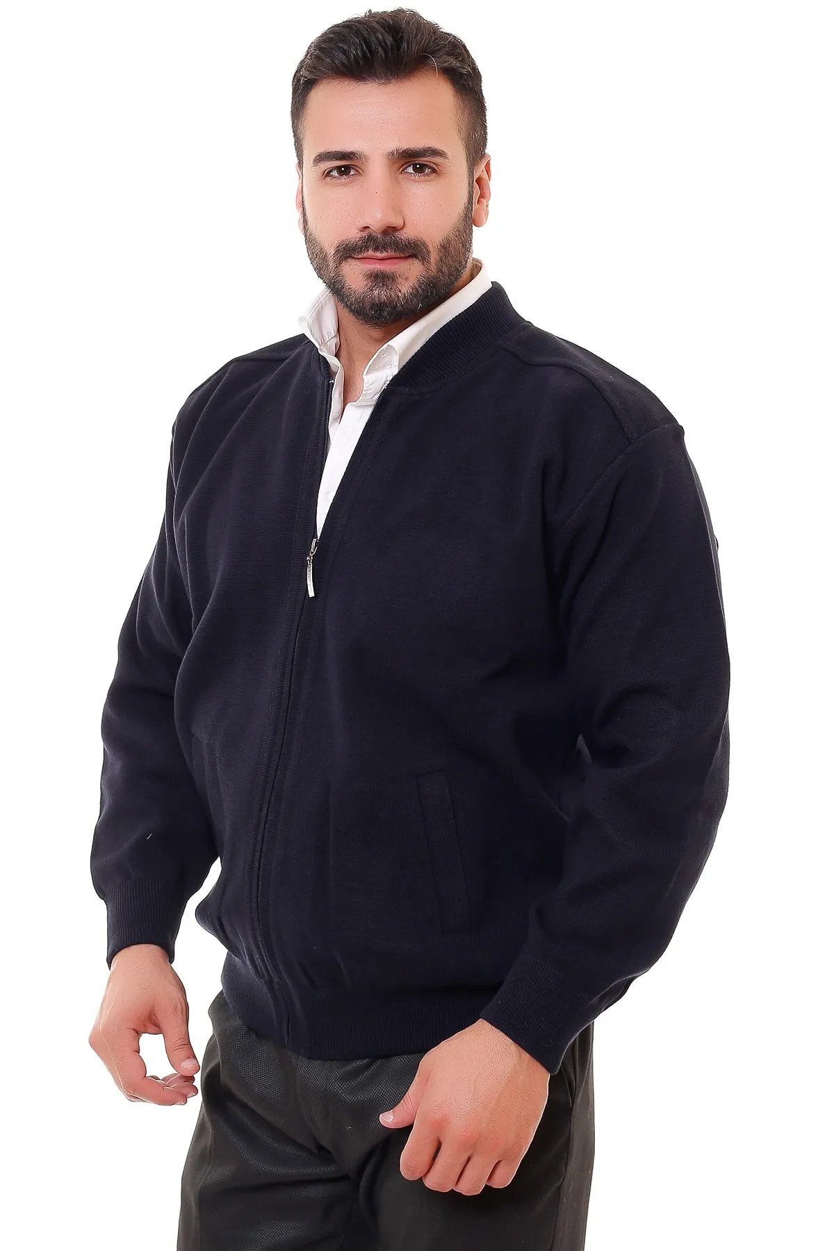 gambia outdoors Çelik Örgü Astarlı Fermuarlı Triko Erkek Hırka Battal Boy Baba görsel 2