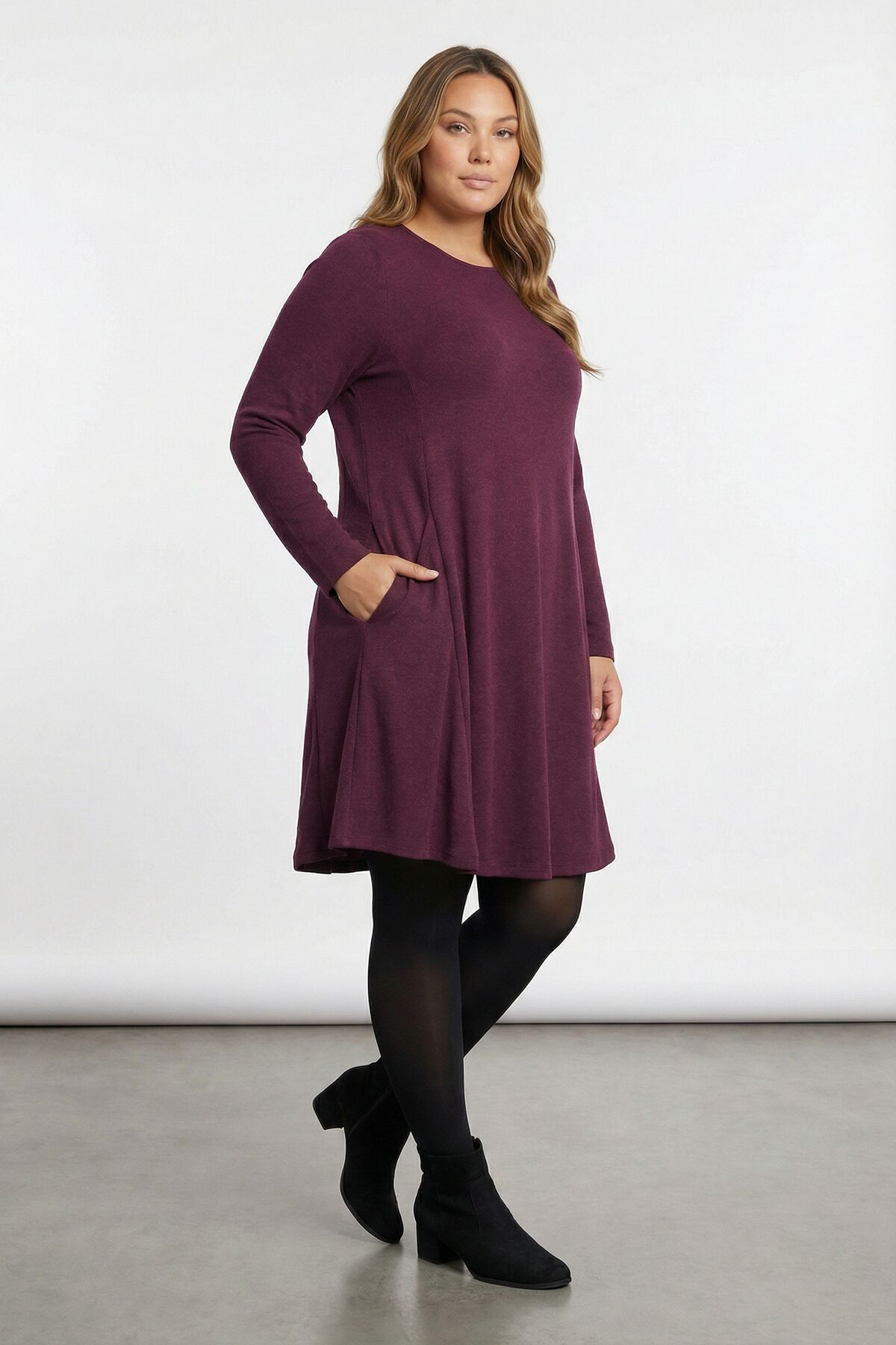 Stil Diva Büyük Beden Bisiklet Yaka Soft Touch Cepli Tunik Likralı Mor Elbise 285078 görsel 2