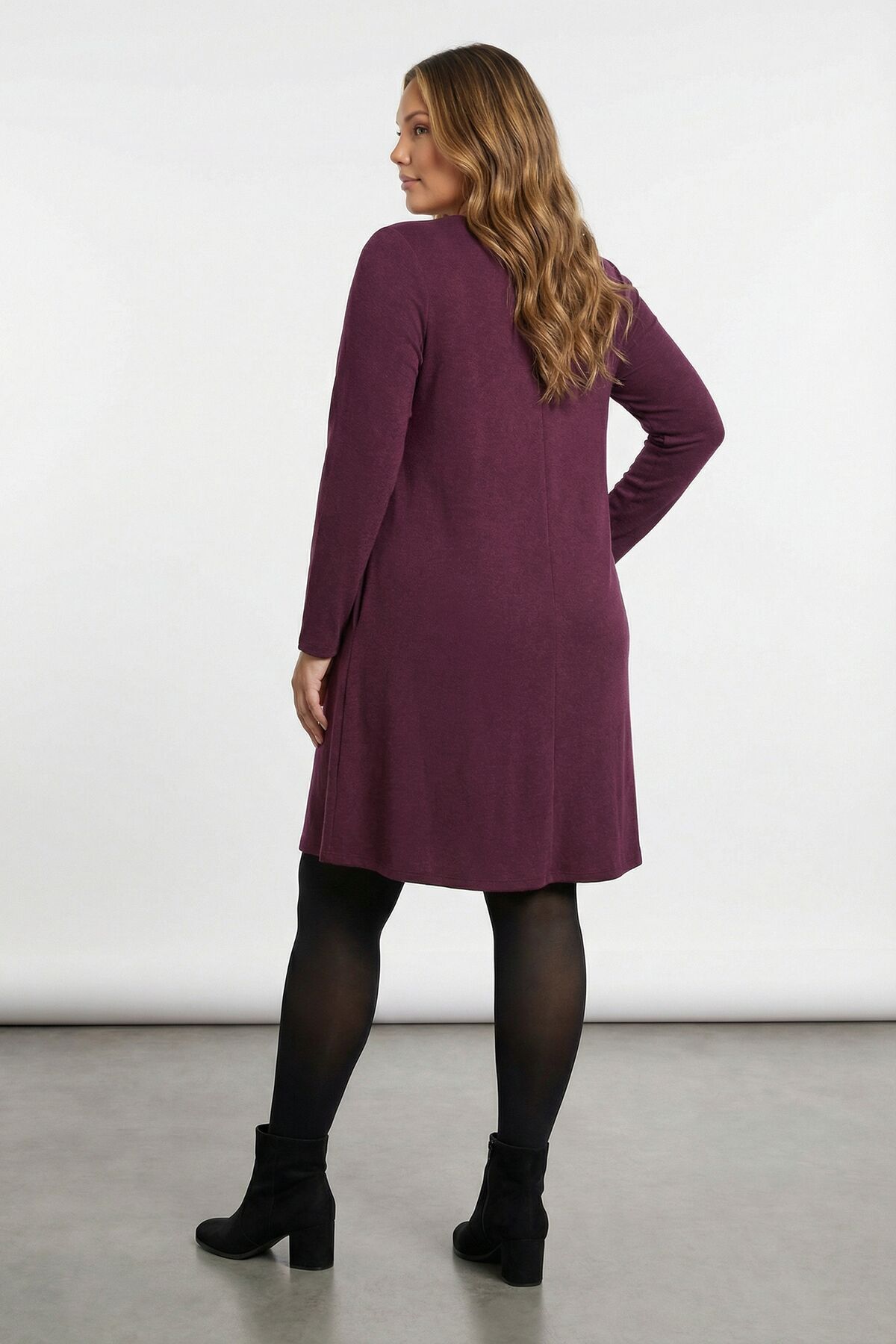 Stil Diva Büyük Beden Bisiklet Yaka Soft Touch Cepli Tunik Likralı Mor Elbise 285078 görsel 6