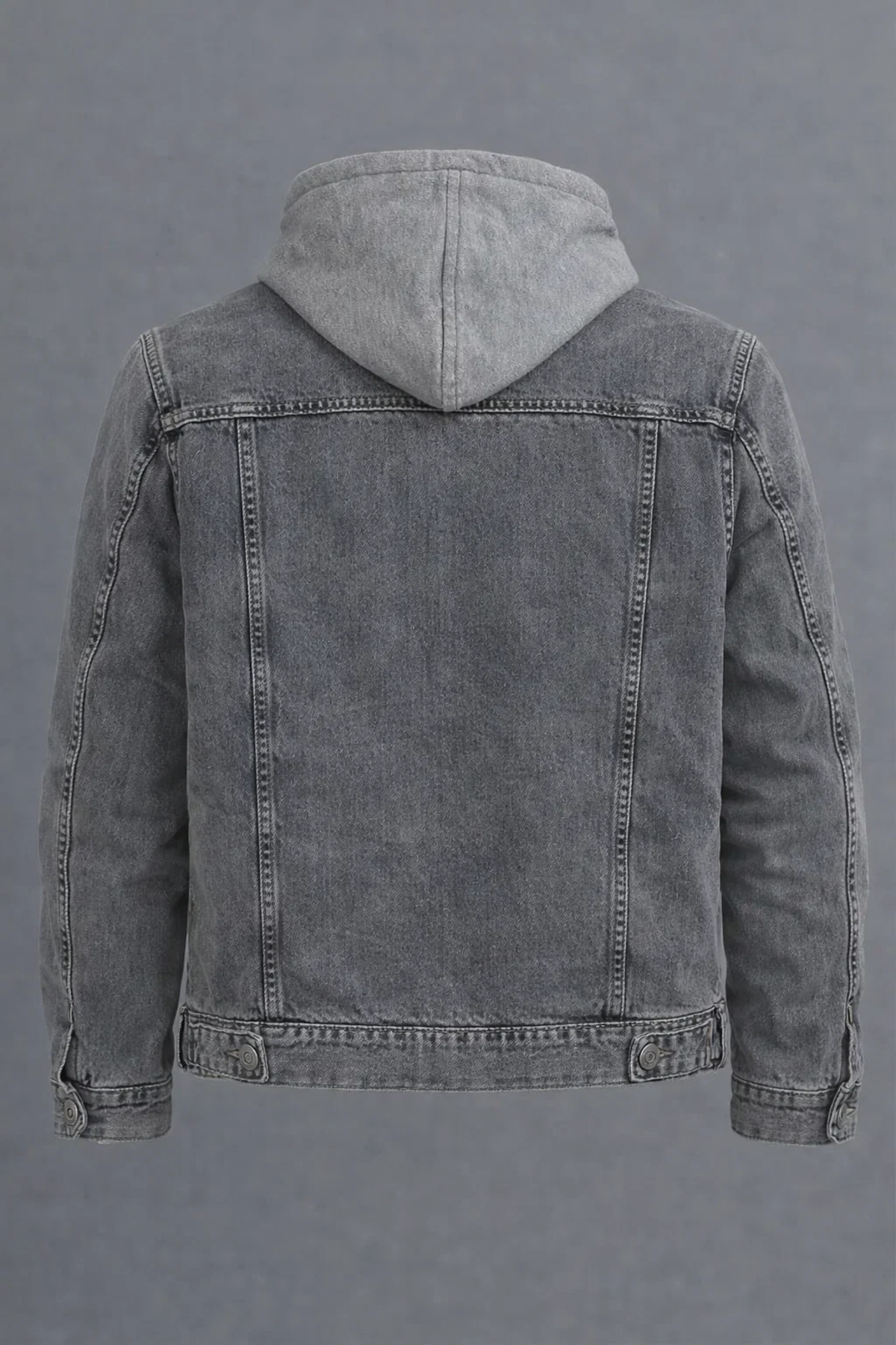 DAMGA JEANS Erkek Kürklü Oversize Gri Kapşonlu Kot Mont görsel 5