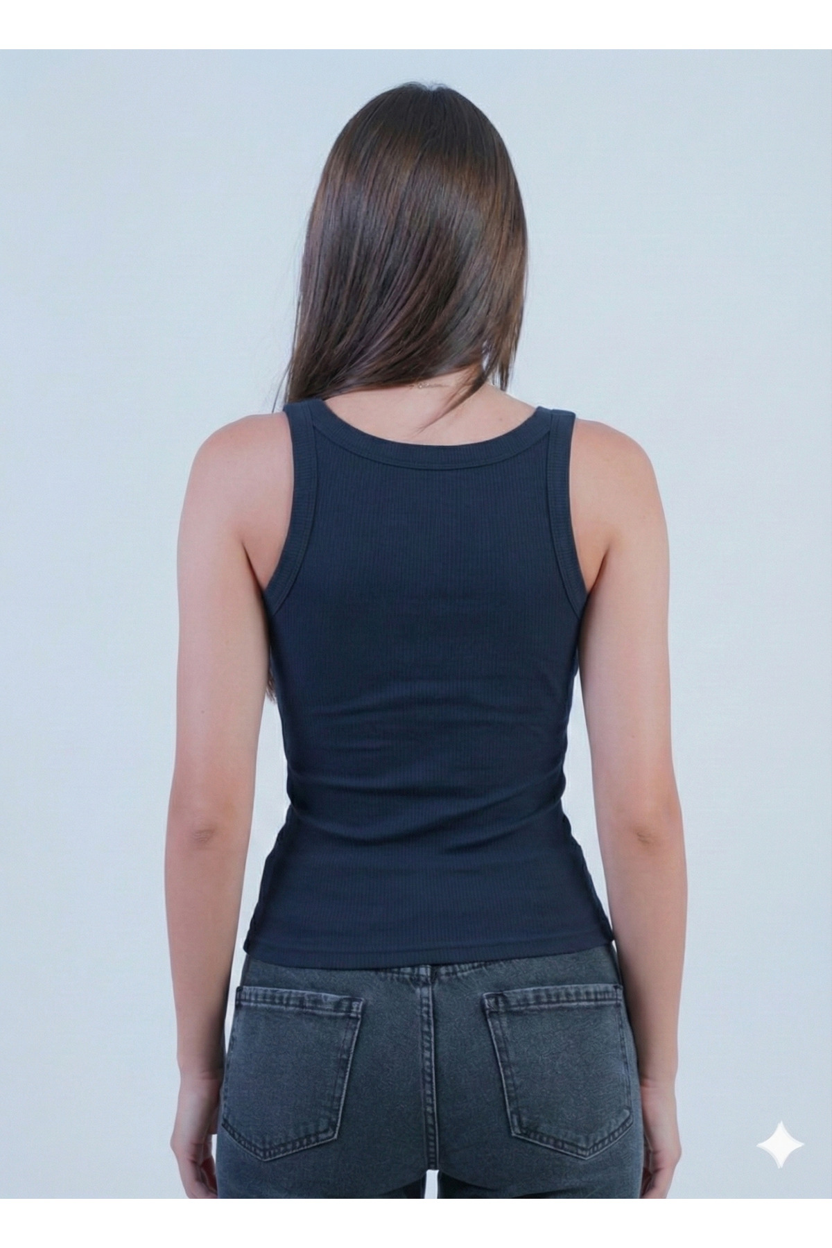 MİO ESTİLO  Kadın Kalın Askılı Kaşkorse Fitilli Lacivert Atlet – Novelle - Görsel 2