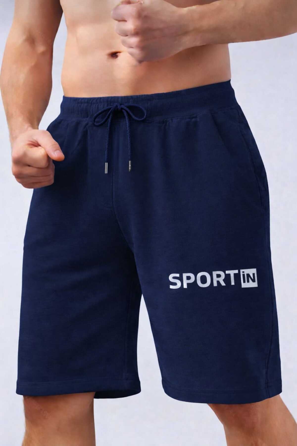 TREND ALİSSE LACİVERT cepli Spor rahat bermuda Antrenman Şortu - Erkek Cepli Sport İn Baskılı Sporcu Şortu