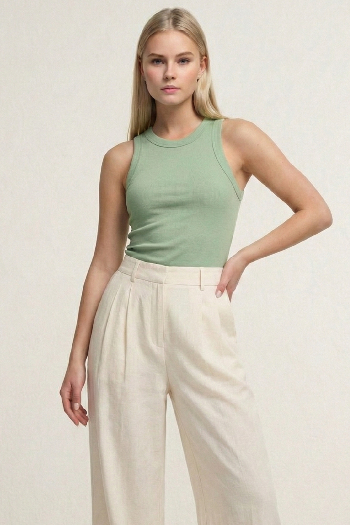 MİO ESTİLO  Kadın Halter Yaka Kaşkorse Fitilli Yeşil Atlet – Novelle