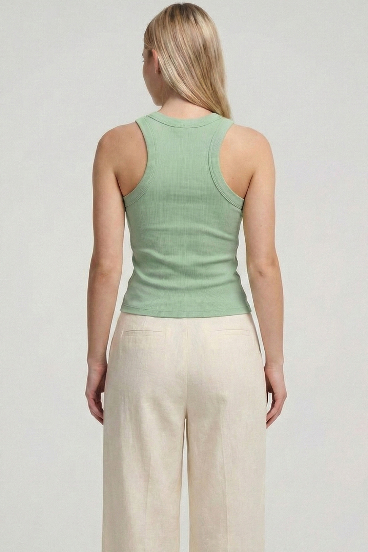 MİO ESTİLO  Kadın Halter Yaka Kaşkorse Fitilli Yeşil Atlet – Novelle - Görsel 2