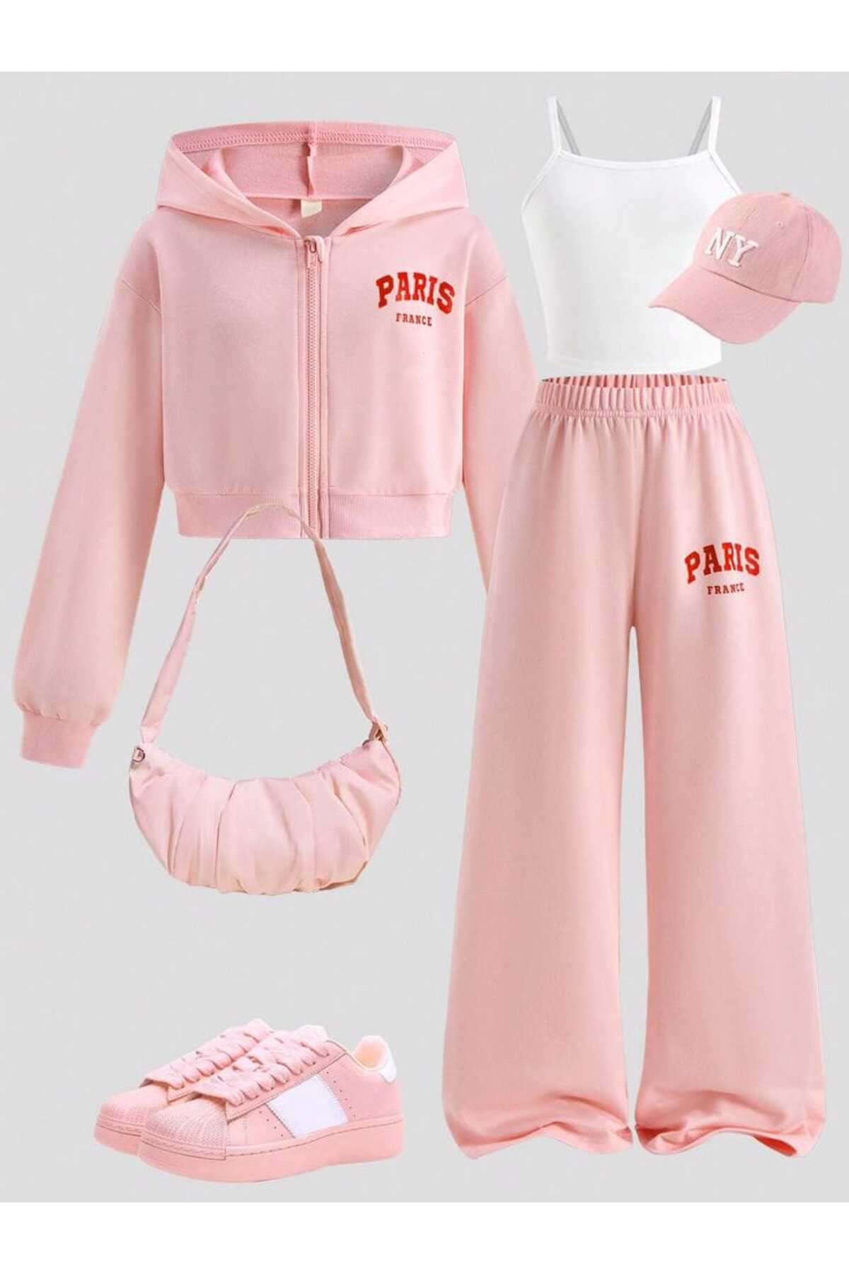 VESTIR BIEN Paris Štampano Trodelni zimski set u roze i beloj boji