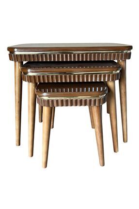 KS ŞERİTLİ SARAY MODEL ÜÇLÜ (3) ZİGON SETİ CEVİZ RENK (kahverengi)