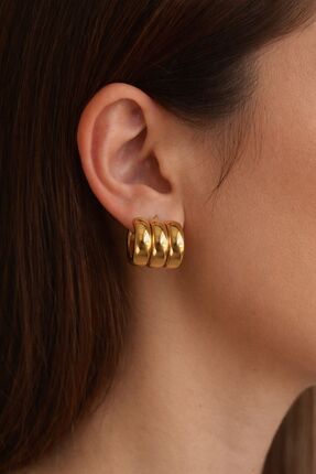 Bohan Accessories Gold Üçlü Görünümlü Çelik Küpe