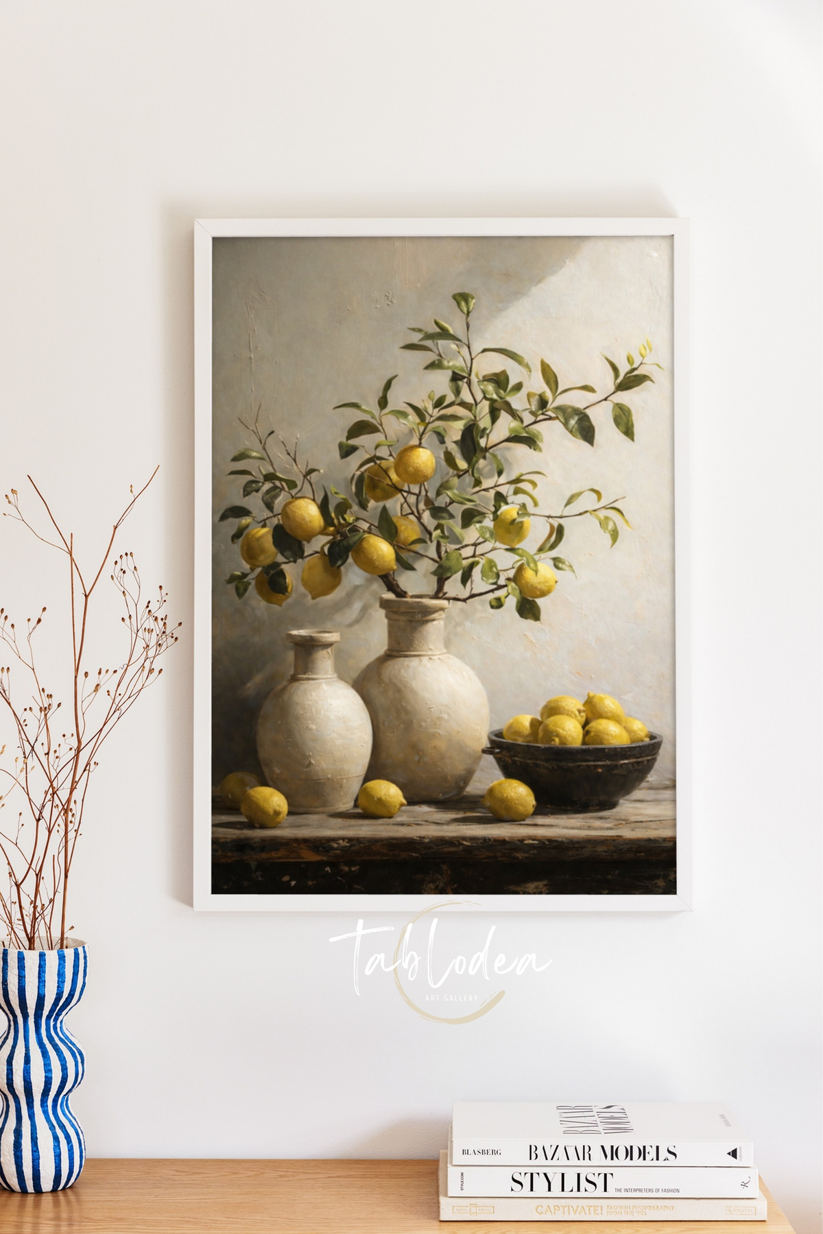 tablodea Limonlu Natürmort Tablo TD Akdeniz Tarzı Vintage Mutfak