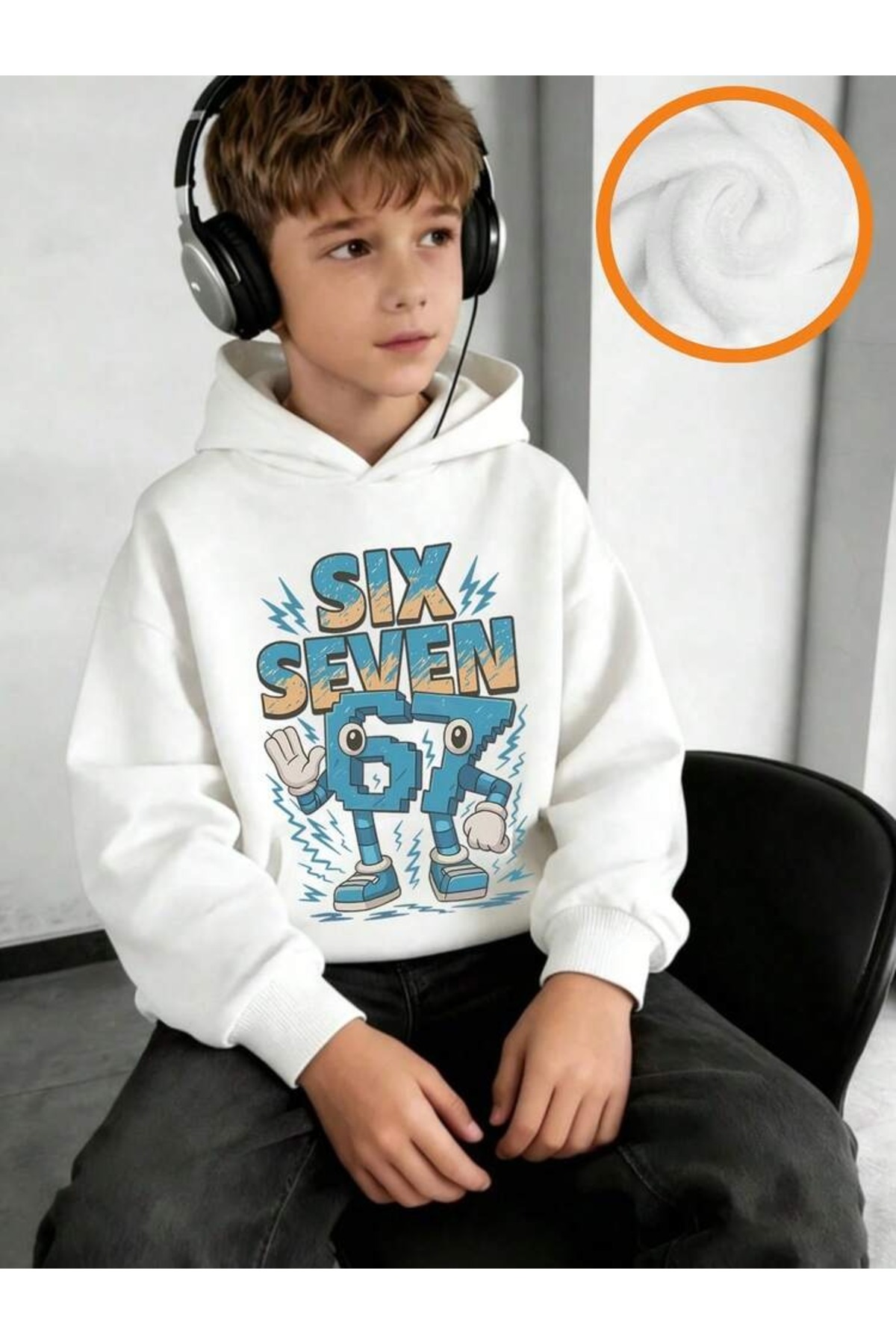 ラッセルノ SMILE MASK HOODIE / 裏起毛 ロゴ刺繍 ワッペン SVART WEAR Six Seven Baskılı kapüşonlu %100 Pamuk Çocuk Sweatshirt