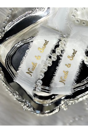 ABROZ HOME DESIGN Gold İsimli İncili Yüz Kurdelesi /Söz Nişan Kurdelesi