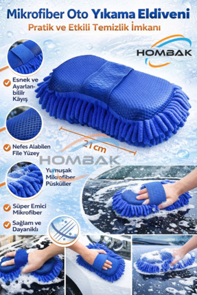 Hombak Premium Mikrofiber Oto Yıkama & Cila Sünger Eldiveni – Çizmez, İz Bıra...