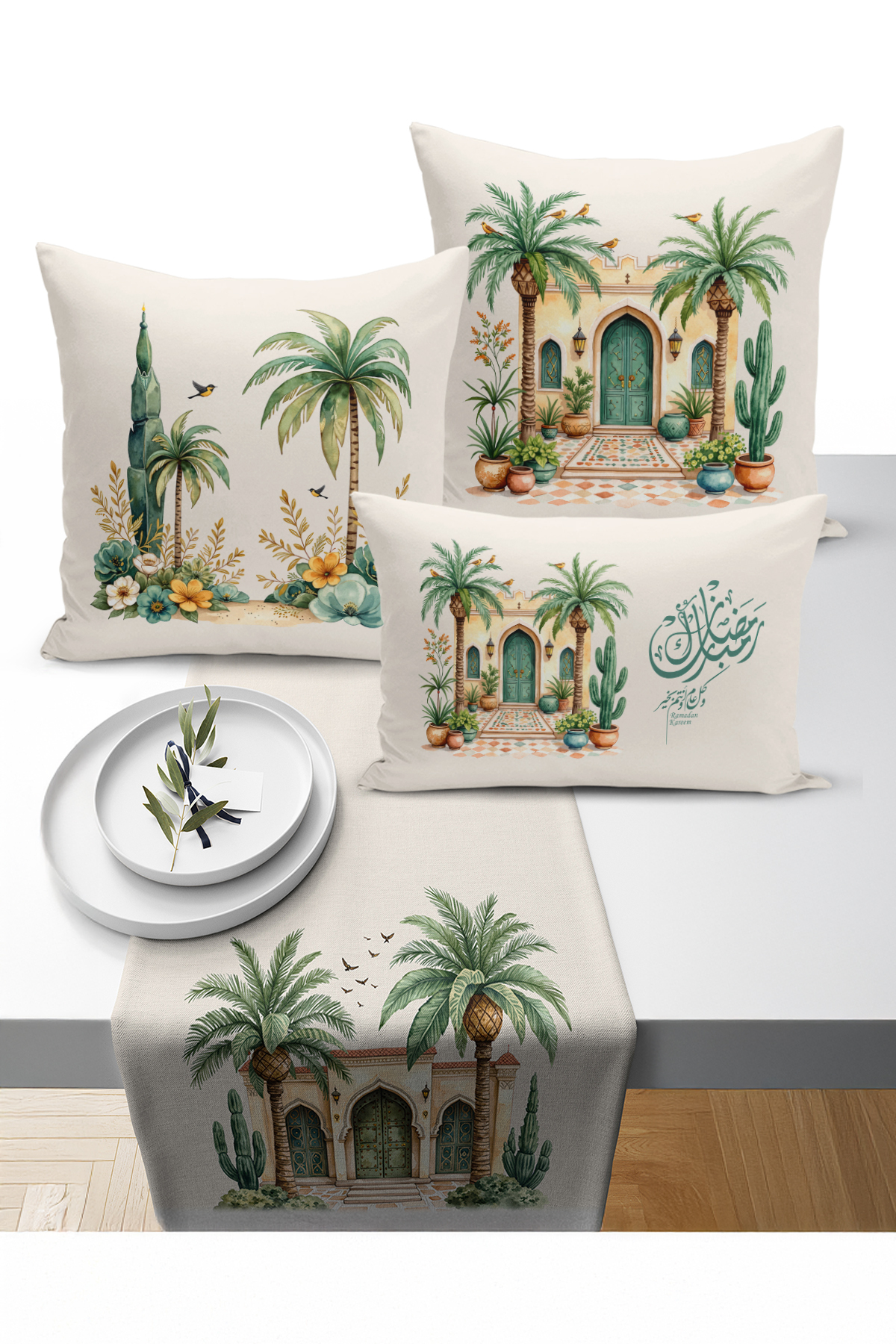 Ramadan Bohemian Series 3-Piece Pillow + 1 Runner Set Digital Printed (Ramadan Set)