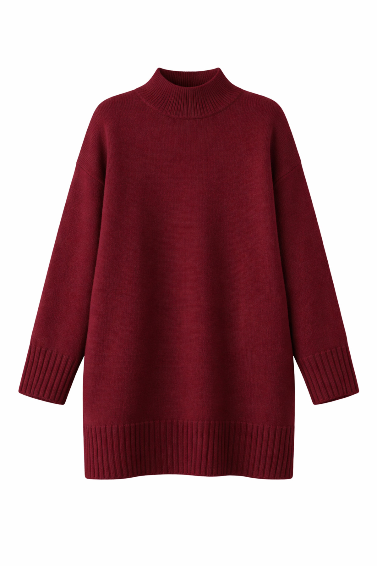KAREL BUTİK Bordo Bisiklet Yaka Oversize Kadın Kazak Tunik görsel 3