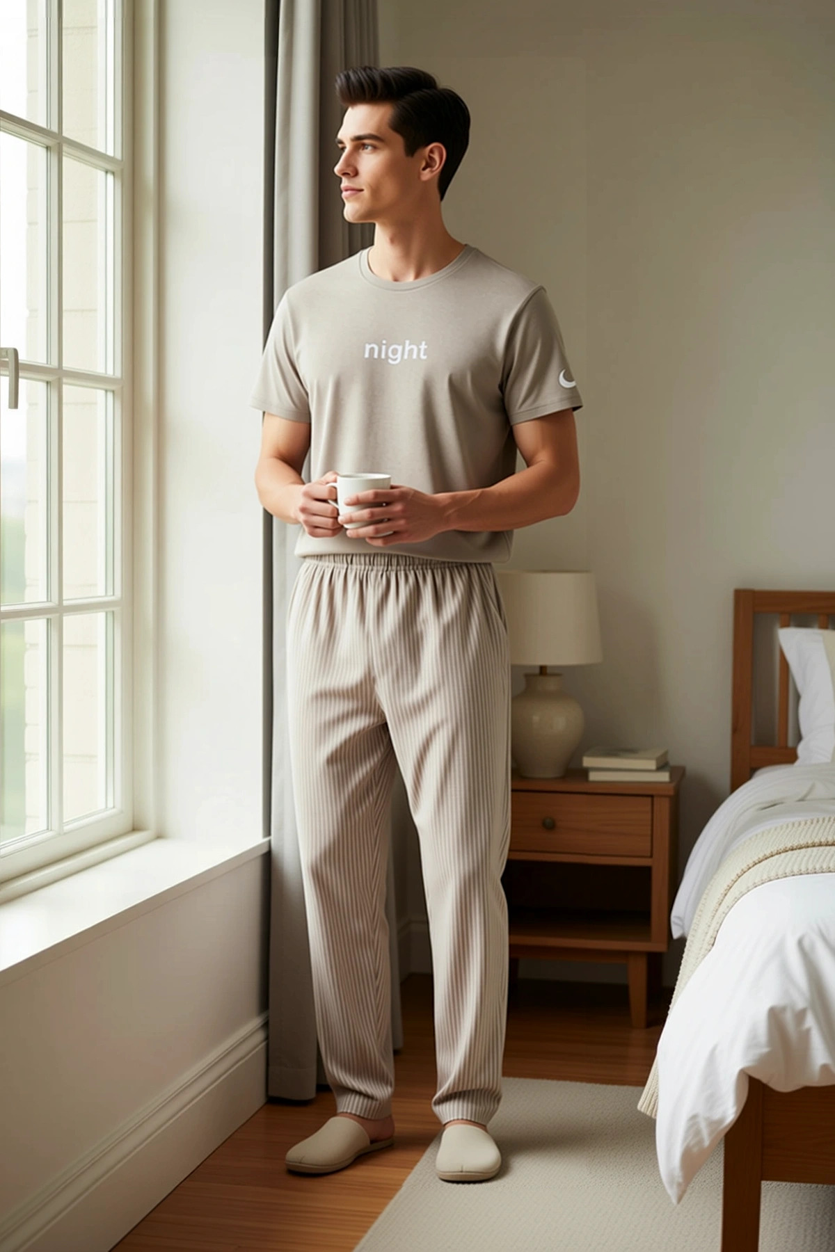 Erkek Bisiklet Yaka Standart Kol Çizgili Pijama Takımı Regular Kalıp Fonksiyonel Dayanıklı