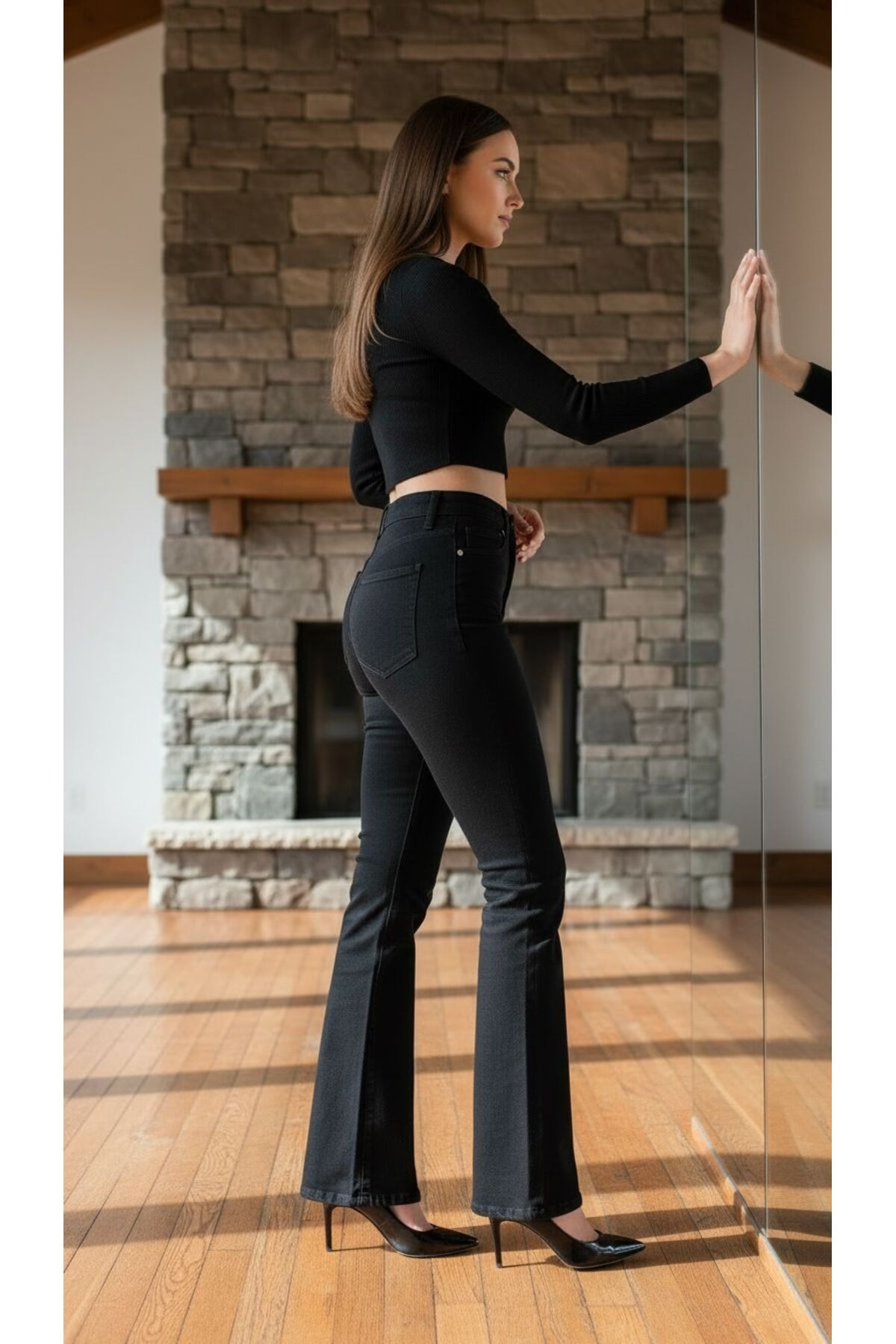 comfort jeans  Likralı Yüksek Bel Ispanyol Jeans Pantolon - Görsel 3