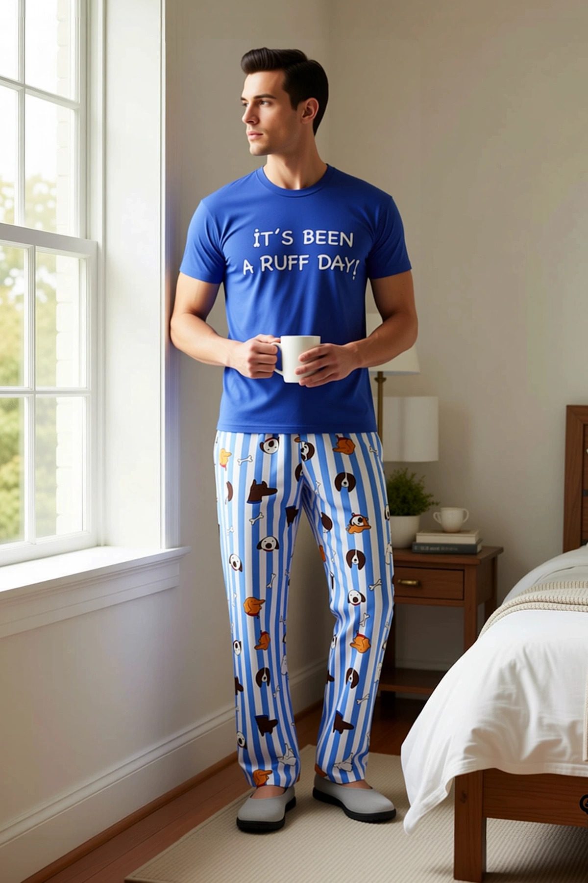 Erkek Bisiklet Yaka Kısa Kol Regular Kalıp Süprem Hayvan Desenli Pijama Takımı