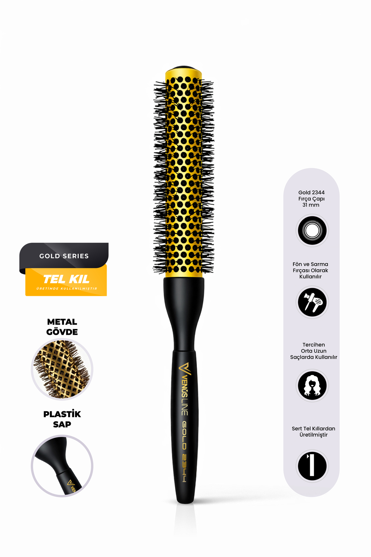 VENÜSLİNE Metal Termal Extra Uzun Kırık Fön Fırçası 31 Mm XL