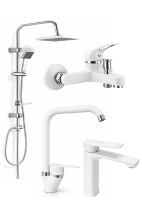ESHOME Beyaz 4'lü Full Batarya Seti Banyo - Lavabo - Mutfak Bataryası Full Set