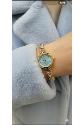 NO NAME MAVİ KADRAN GOLD RENK ÇELİK KOL SAATİ