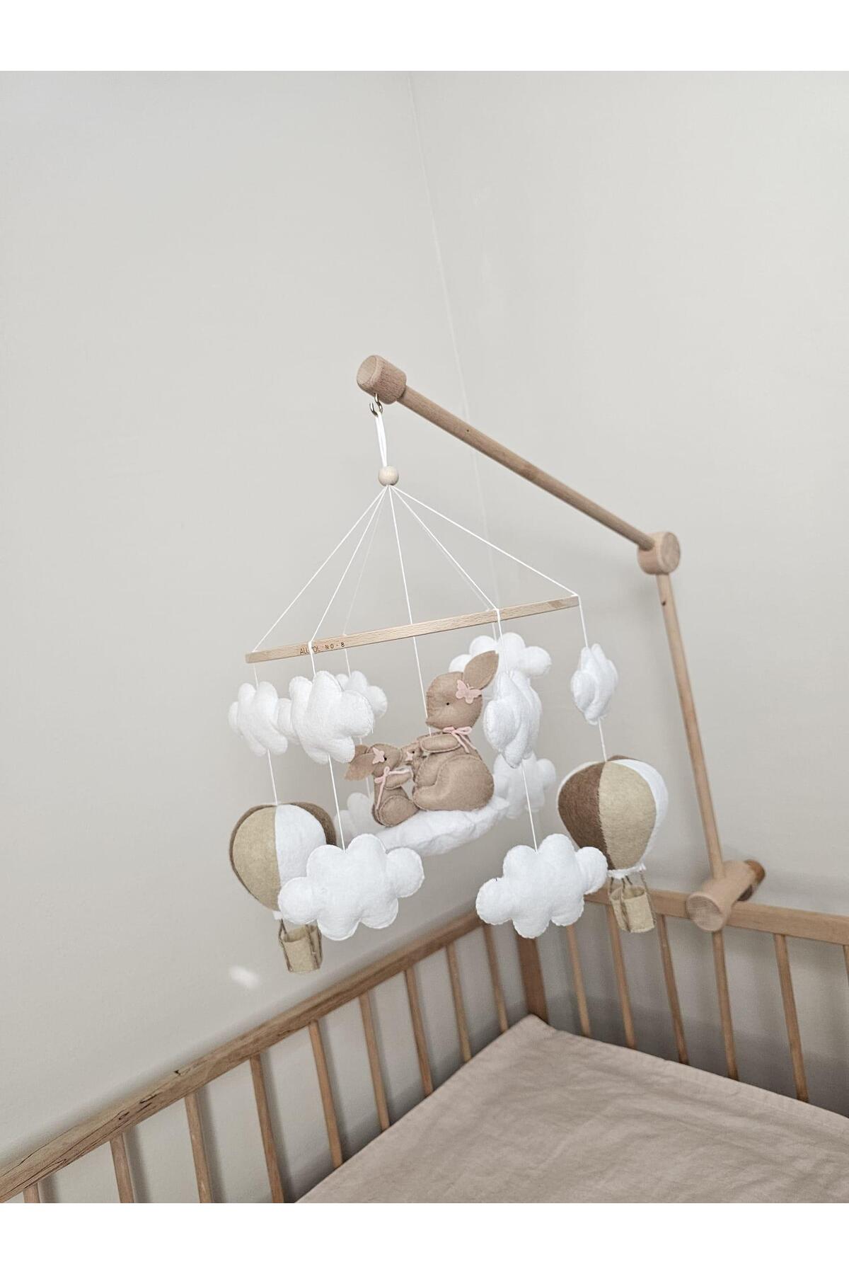 hobiimobiii Bebek beşik süsü keçe dönence (MÜZİKLİ) balonlu tavşan fotoğrafı 2 (önizleme)