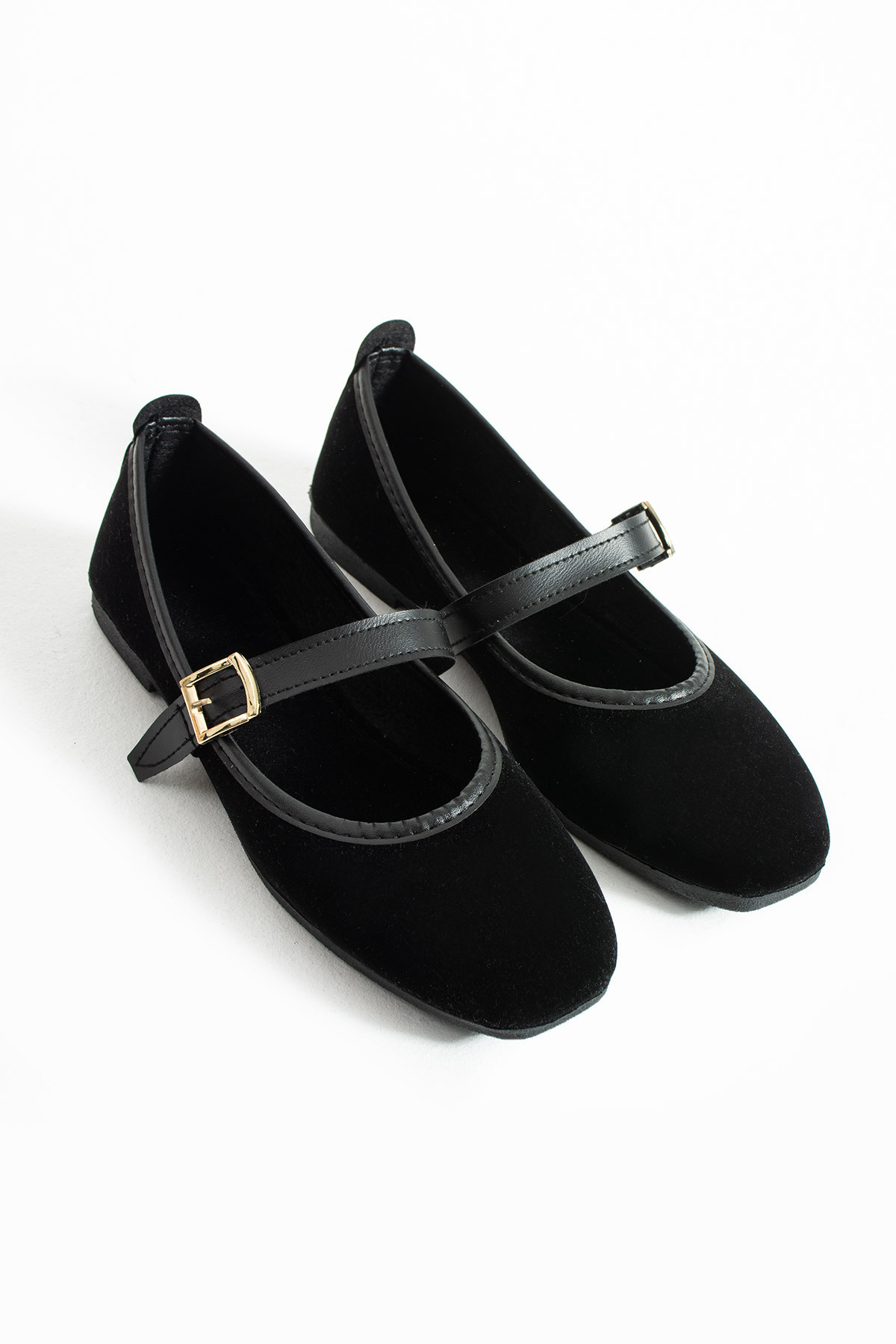 star shoes Kadın Siyah Tokalı Kadife Babet Günlük Rahat Ayakkabı görsel 2
