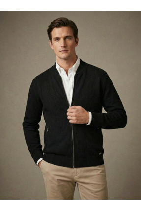Ewarro Erkek Fermuarlı Triko Ceket Dik Yaka