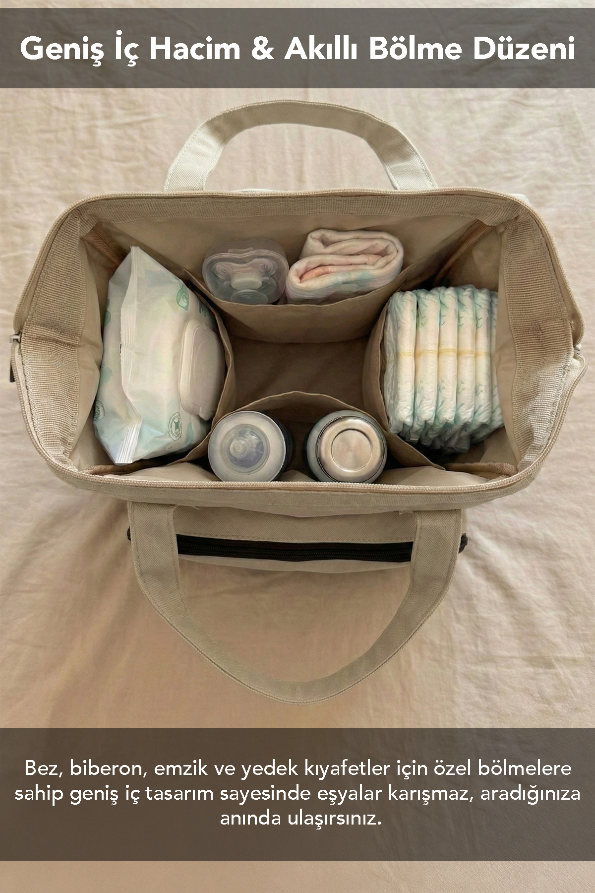Meleni Baby 2'li Anne Bebek Seti - Bölmeli Anne Bebek Sırt Çantası ve Bebek Islak Mendil Bakım Çantası Bej fotoğrafı 4 (önizleme)