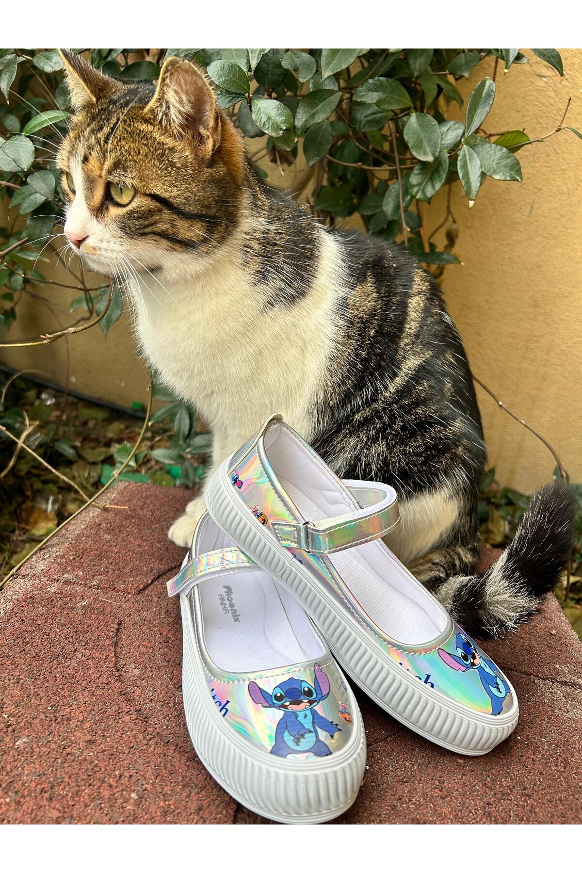 Stitch Girl Hologram Shiny Flats – Velcro Shoes (sizes 31-35 are unlit )