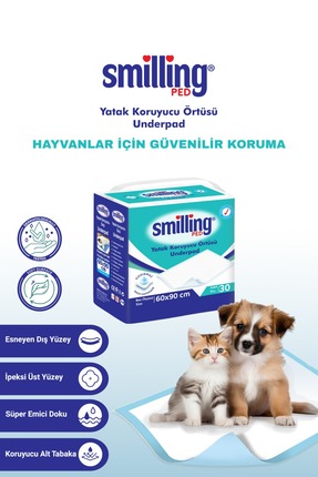 smilling ped 60x90 Cm Kedi Köpek Çiş Pedi 30 Adet ( 29-30 Gr) (EMİCİ DOKU)