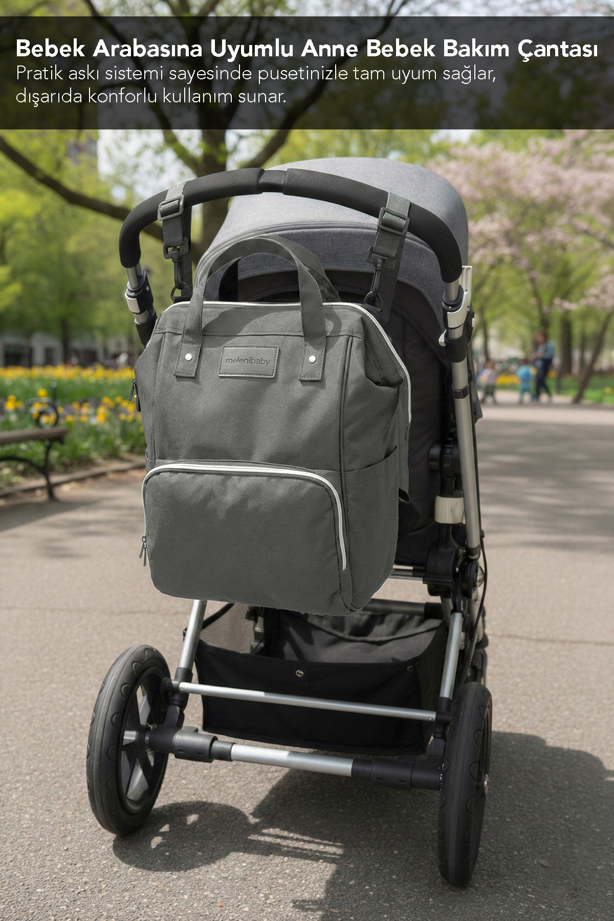 Meleni Baby 2'li Anne Bebek Seti - Bölmeli Anne Bebek Sırt Çantası ve Bebek Islak Mendil Bakım Çantası Gri fotoğrafı 6 (önizleme)