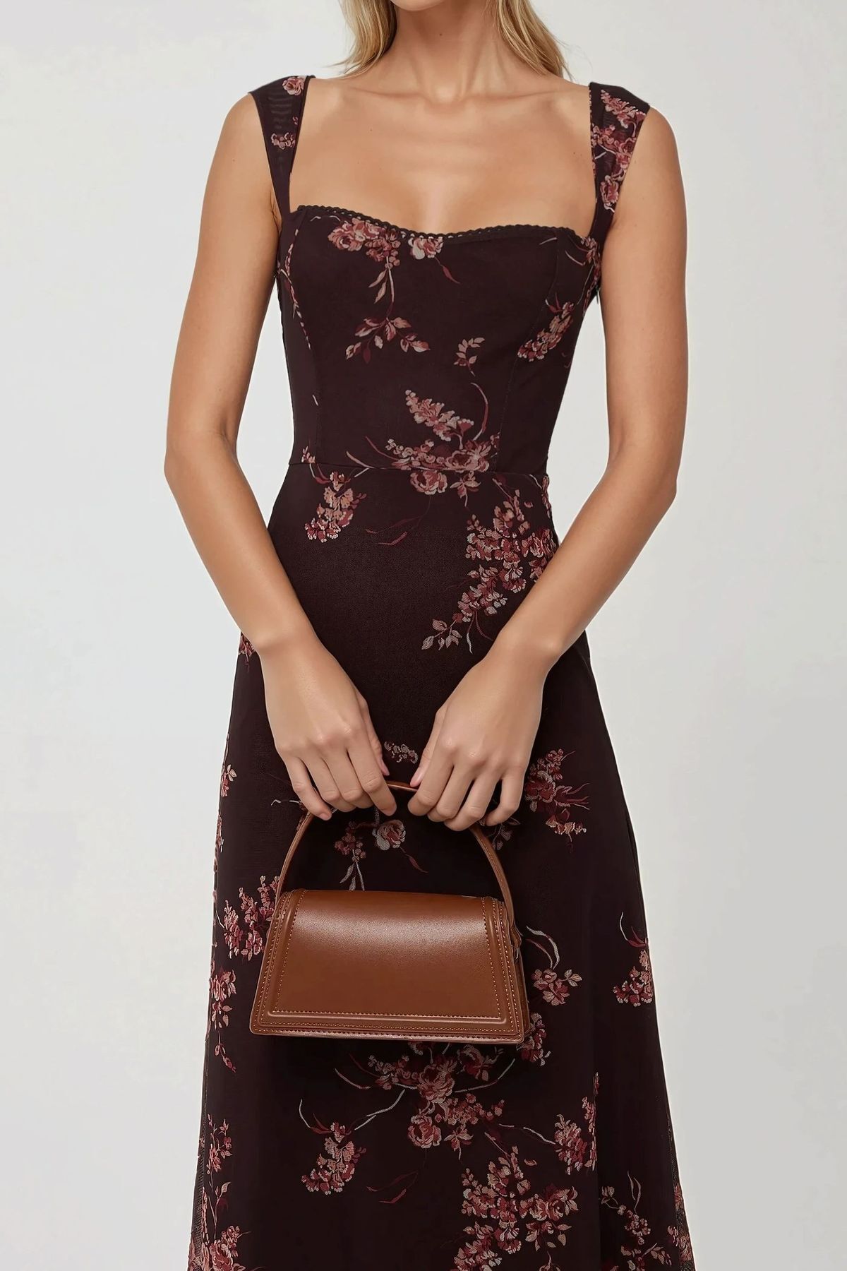 Hiccup  Kalp Yaka Desenli Maxi Elbise - Görsel 3