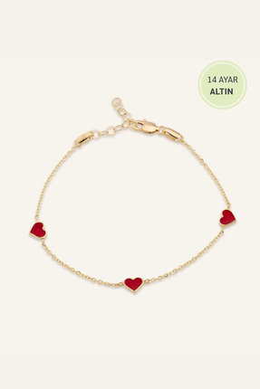 Aja Jewels Cuore Rosso Bileklik | 14 Ayar Altın
