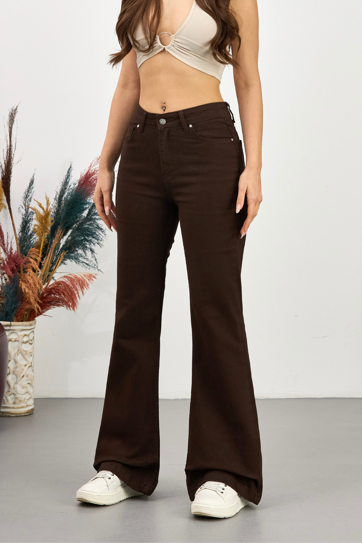 BİKELİFE  Kadın Yüksek Bel Esnek Ispanyol Paça Jeans