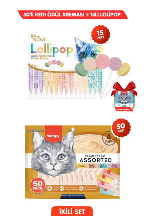 Wanpy 2li Ödül Seti: 50 Adet 4 Lezzet Krema Kedi Ödülü + 15li Ranova Maltlı K...