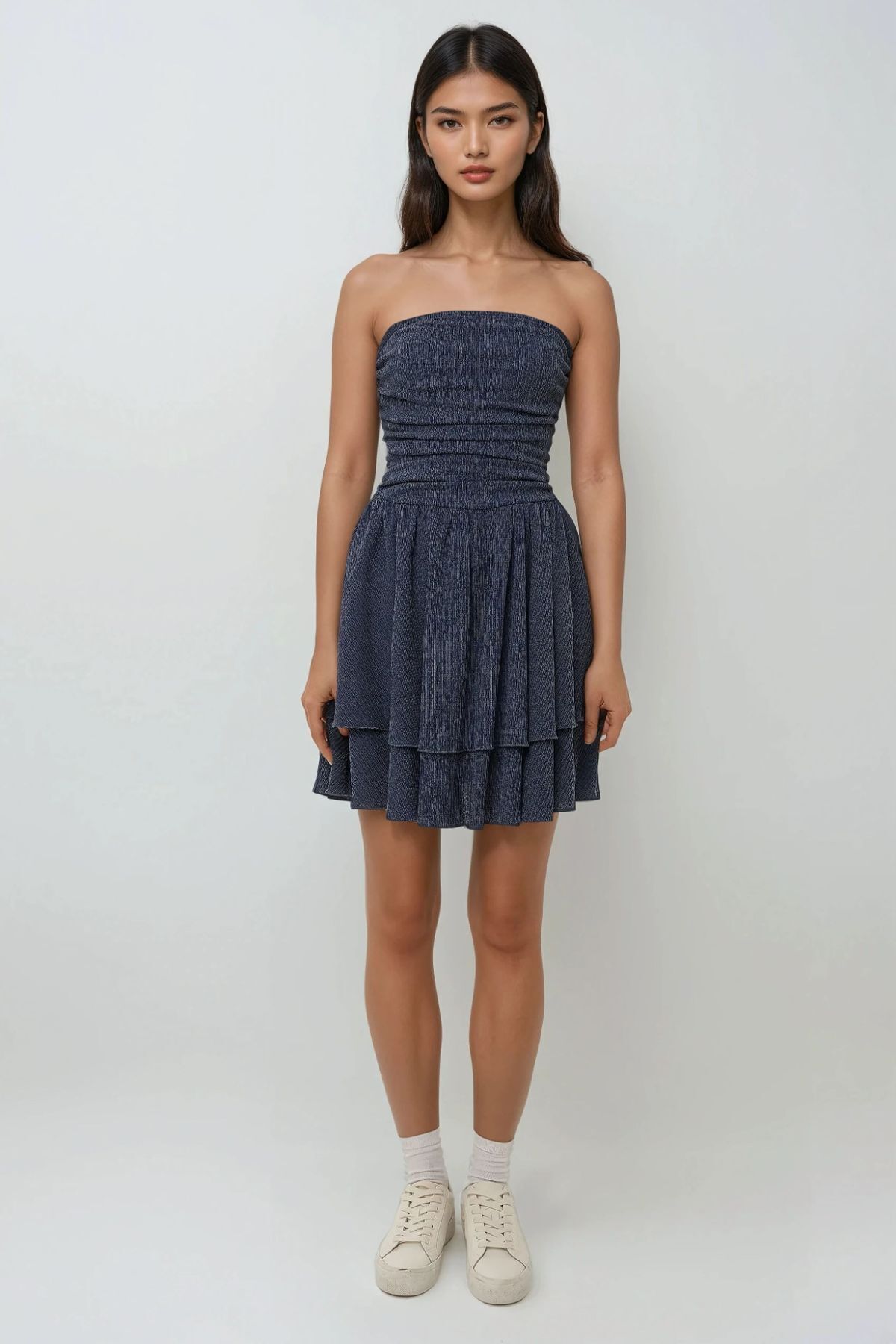 Hiccup  Straplez Fırfırlı Arkası Gipeli Mini Elbise - Görsel 7