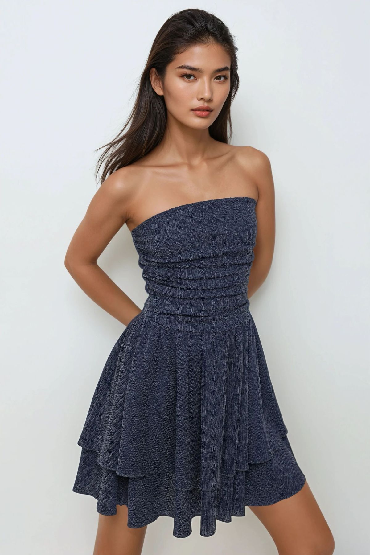 Hiccup  Straplez Fırfırlı Arkası Gipeli Mini Elbise - Görsel 3