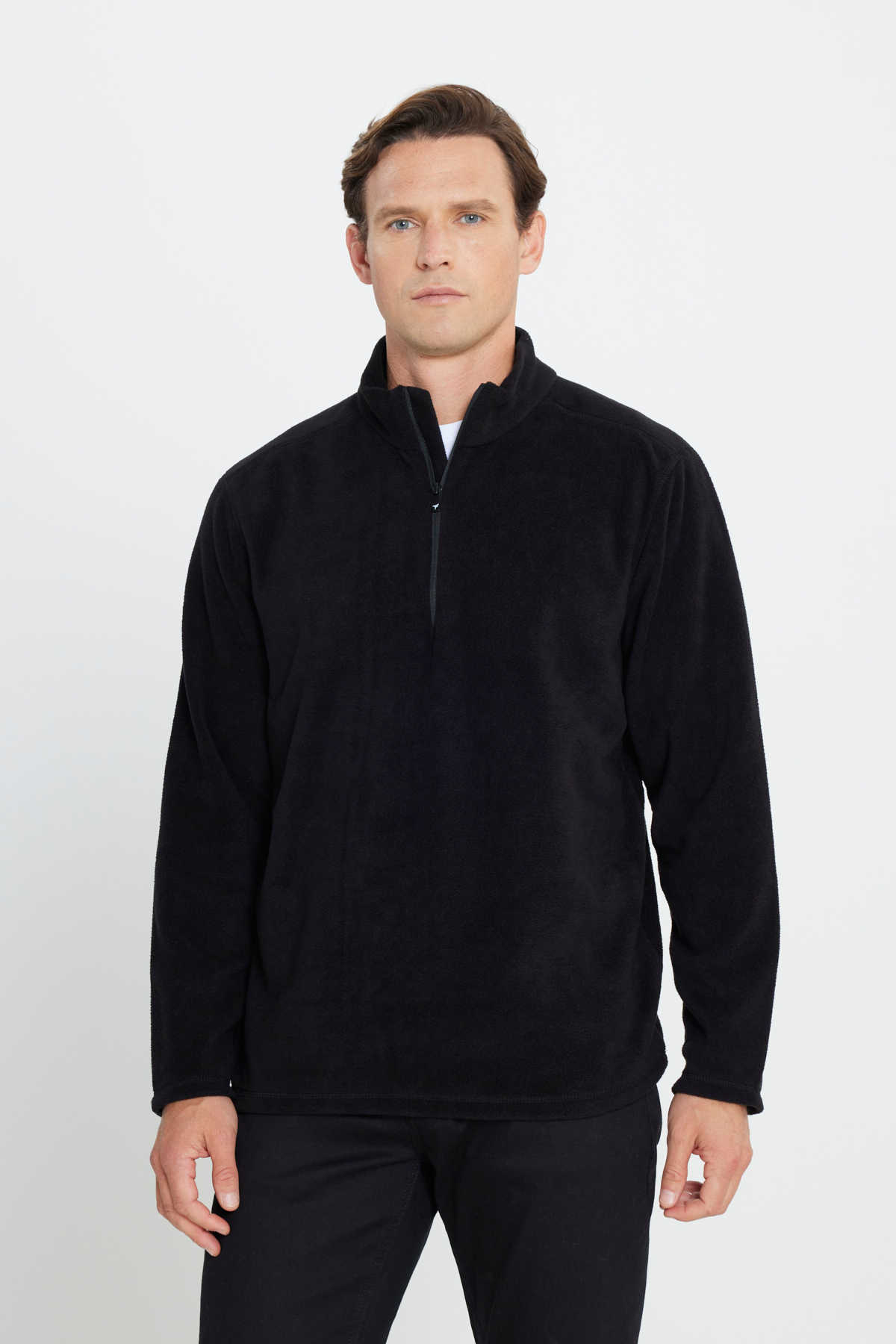 AC&Co / Altınyıldız Classics Erkek Siyah Anti-Pilling Tüylenme Yapmayan Standart Fit Dik Yaka Polar Sweatshirt görsel 7