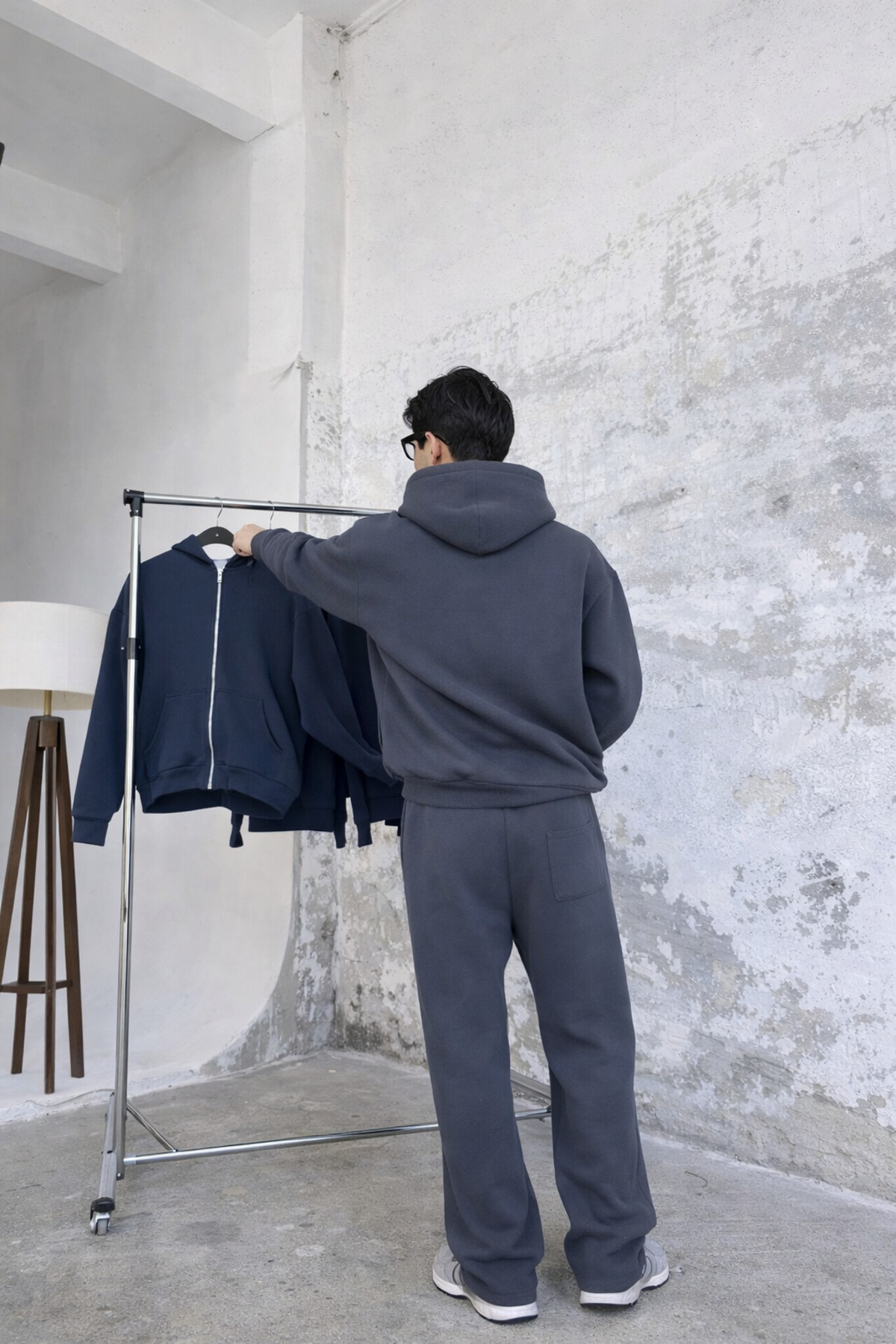 ERKEK Baggy Basic Oversize Premium Model 3iplik Eşofman Takımı — خاکستری BRNSFTK1 — تصویر 2 از 3