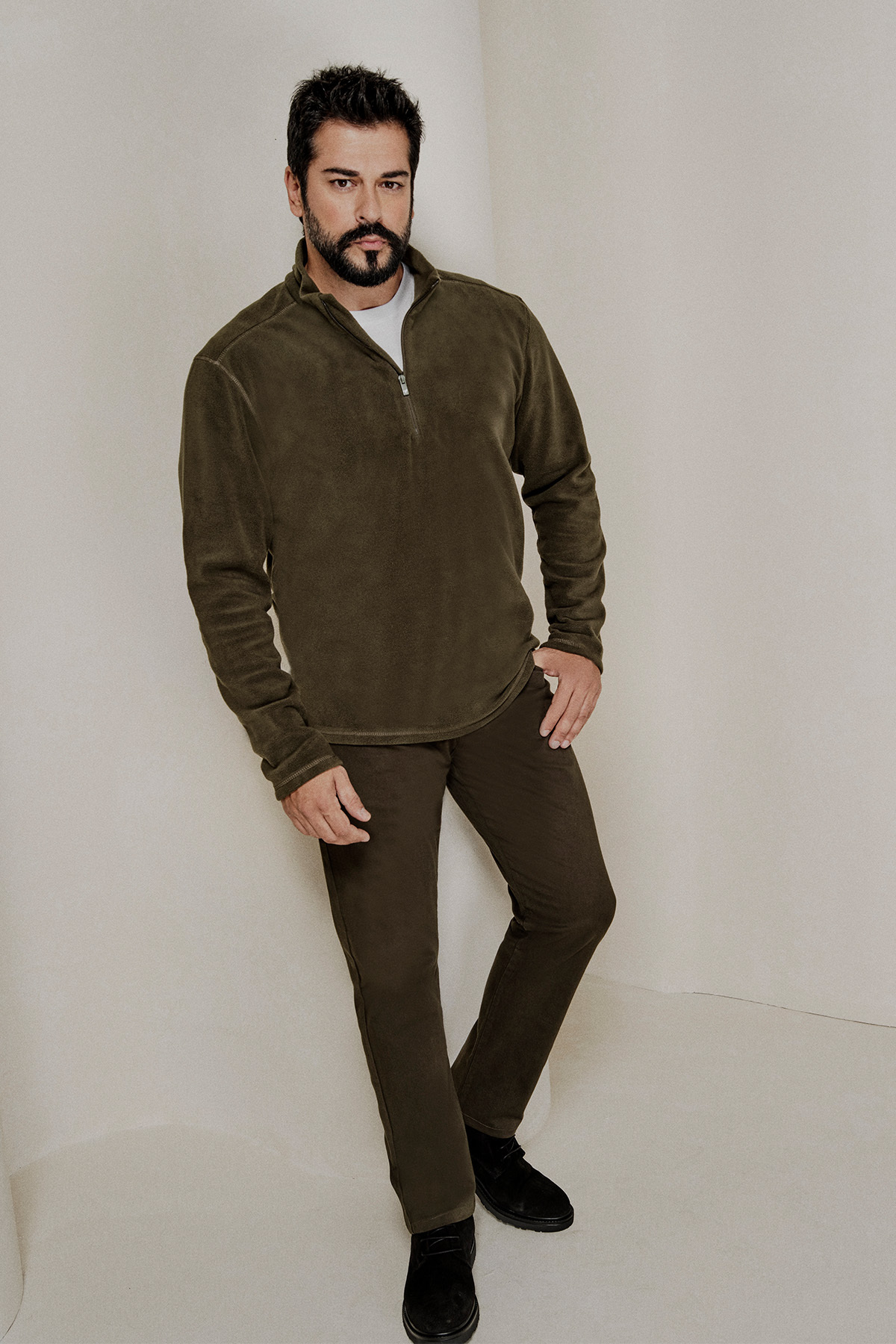 AC&Co / Altınyıldız Classics  Erkek Haki Anti-Pilling Tüylenme Yapmayan Standart Fit Dik Yaka Polar Sweatshirt - Görsel 6