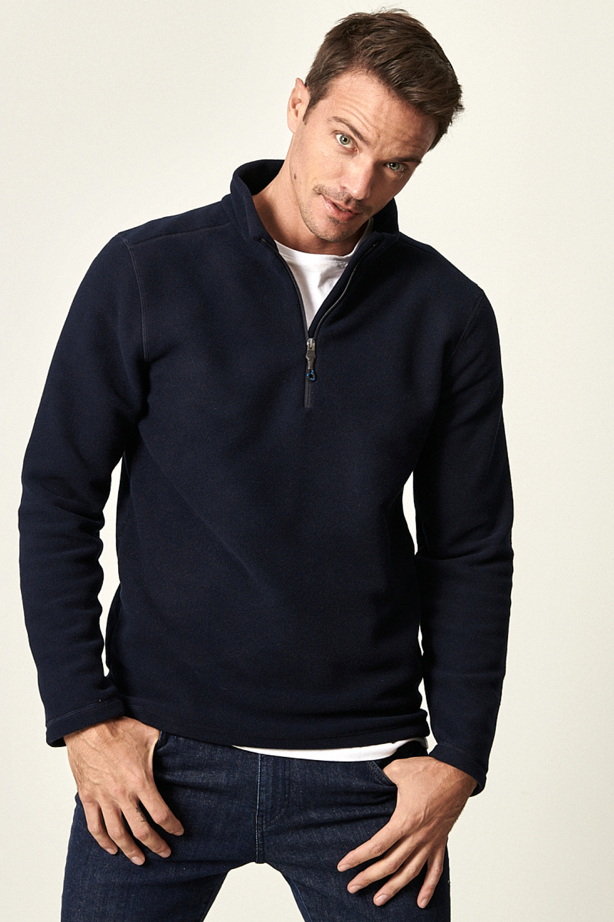 AC&Co / Altınyıldız Classics Erkek Lacivert Anti-Pilling Tüylenme Yapmayan Standart Fit Dik Yaka Polar Sweatshirt görsel 2