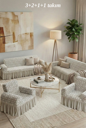 kutlale Jakarlı 3+2+1+1 Osmanlı Desen Koltuk, Kanepe, Çekyat Örtüsü, etekli, ...