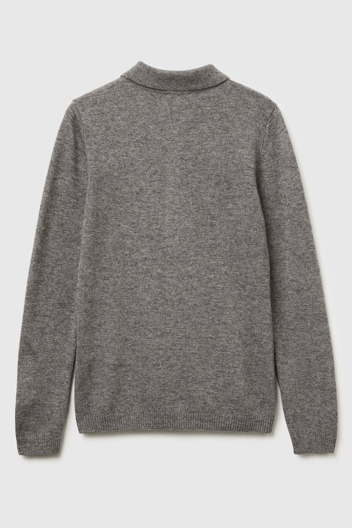 United Colors of Benetton  Gri Kadın / Kız Kdn_Yün ve Kaşmir Karışımlı Regular Fit Polo Yaka Kazak Model Kodu: ( 102HD301H572) - Görsel 2