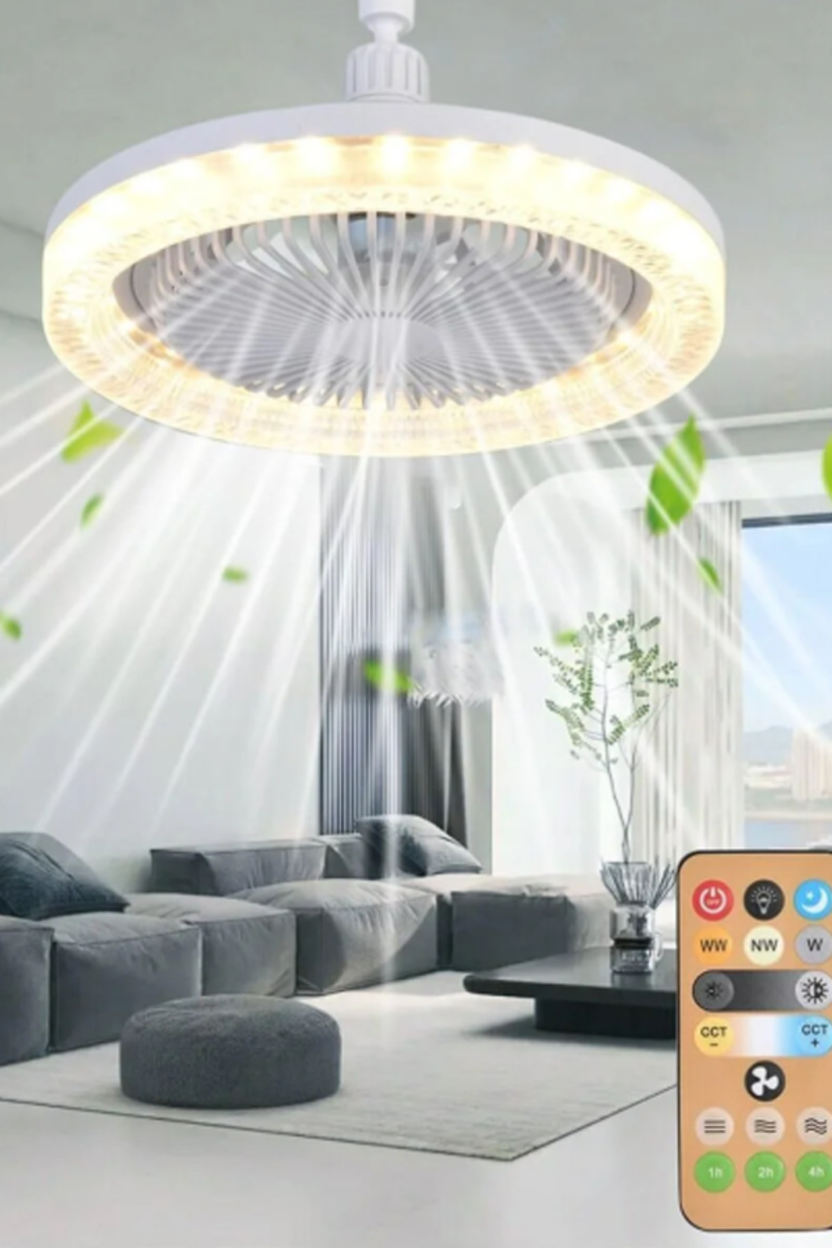 FUGO Таванен вентилатор с LED осветление, 3 цвята, дистанционно управление, б...