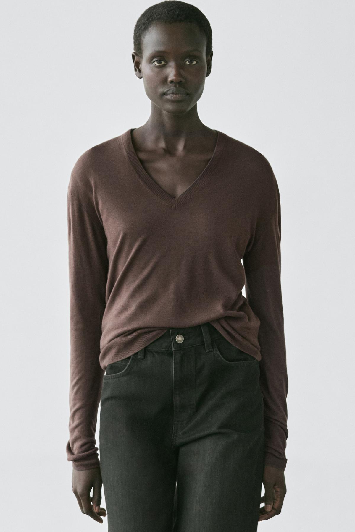 Massimo Dutti  İpek ve yün karışımlı triko kazak - Görsel 2