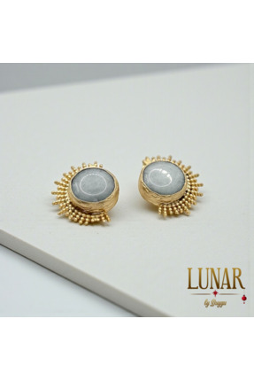 LUNAR by Duygu Kalsedon Taşlı Güneş Figürlü Küpe